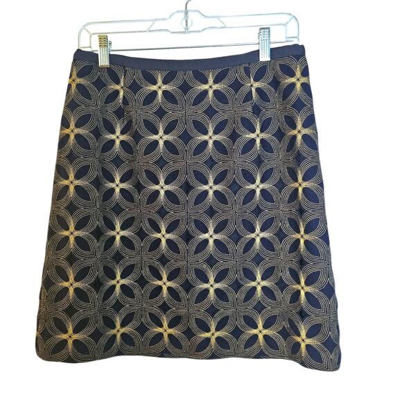 Boden Limited Edition Navy Blue & Gold Wool Cut Out Embroidered Skirt - Picture 1 of 7